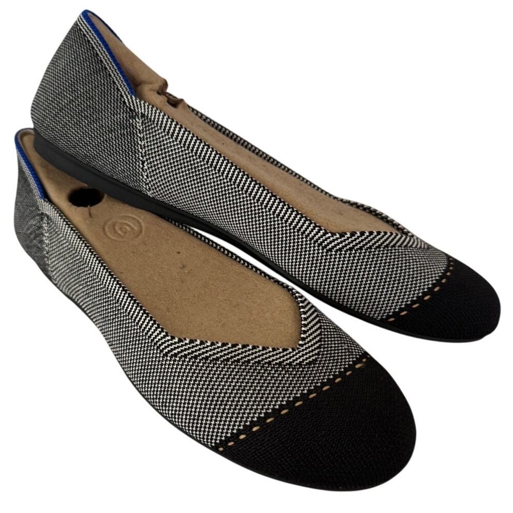 Rothy's Round Captoe Grey Black Mist Flats 7.5 Preppy Casual Minimalist Office